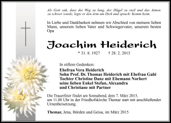Traueranzeige von Joachim Heiderich von Südthüringer Presse