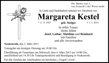Traueranzeige von Margareta Kestel von Neue Presse Coburg
