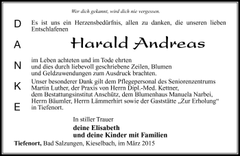 Traueranzeige von Harald Andreas von Südthüringer Presse