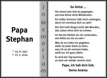 Traueranzeige von Stephan Westelmayer von Südthüringer Presse