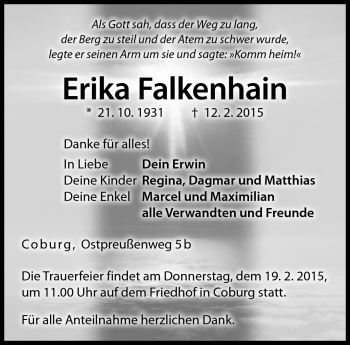 Traueranzeige von Erika Falkenhain von Neue Presse Coburg