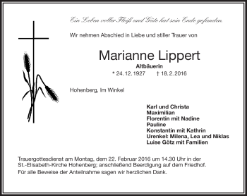 Traueranzeige von Marianne Lippert von Frankenpost
