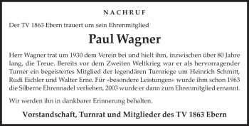 Traueranzeige von Paul Wagner von Neue Presse Coburg