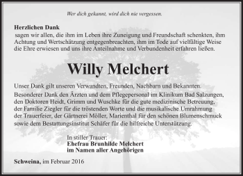 Traueranzeige von Willy Melchert von Südthüringer Presse