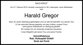 Traueranzeige von Harald Gregor von Neue Presse Coburg