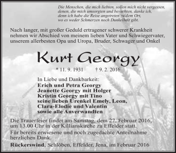 Traueranzeige von Kurt Georgy von Südthüringer Presse