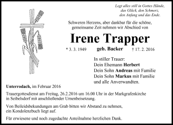 Traueranzeige von Irene Trapper von Neue Presse Coburg