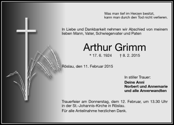 Traueranzeige von Arthur Grimm von Frankenpost