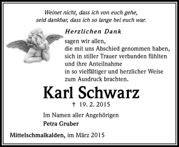 Traueranzeige von Karl Schwarz von Südthüringer Presse