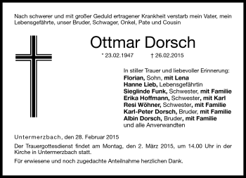Traueranzeige von Ottmar Dorsch von Neue Presse Coburg