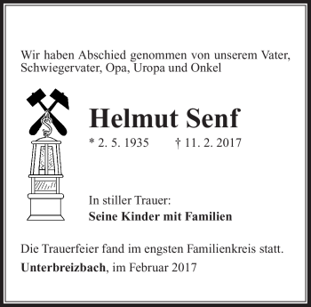 Traueranzeige von Helmut Senf von Südthüringer Presse