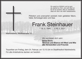 Traueranzeige von Frank Steinhauer von Frankenpost