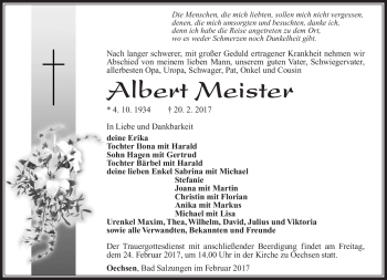 Traueranzeige von Albert Meister von Südthüringer Presse