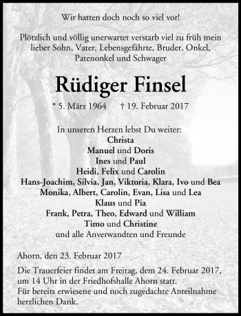 Traueranzeige von Rüdiger Finsel von Neue Presse Coburg