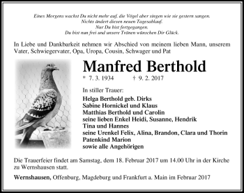 Traueranzeige von Manfred Berthold von Südthüringer Presse