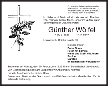 Traueranzeige von Günther Wölfel von Frankenpost
