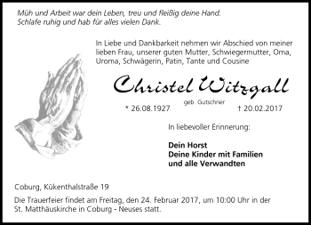 Traueranzeige von Christel Witzgall von Neue Presse Coburg