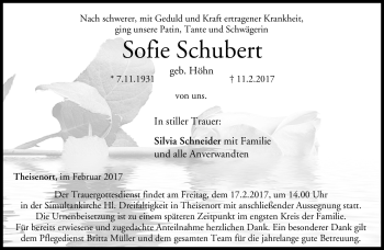 Traueranzeige von Sofie Schubert von Neue Presse Coburg