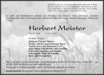 Traueranzeige von Herbert Meister von Südthüringer Presse