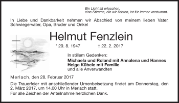 Traueranzeige von Helmut Fenzlein von Neue Presse Coburg