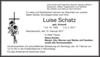Traueranzeige von Luise Schatz von Frankenpost
