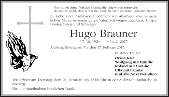 Traueranzeige von Hugo Brauner von Frankenpost