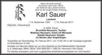Traueranzeige von Karl Sauer von Frankenpost