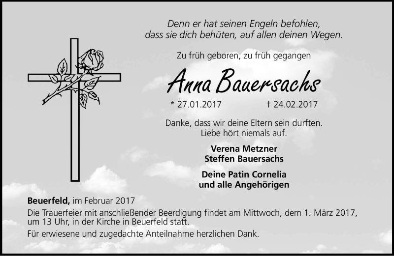  Traueranzeige für Bauersachs Anna vom 27.02.2017 aus Neue Presse Coburg