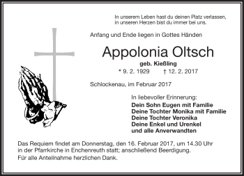 Traueranzeige von Appolonia Oltsch von Frankenpost