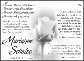 Traueranzeige von Matrianne Scholze von Südthüringer Presse