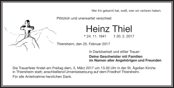 Traueranzeige von Heinz Thiel von Frankenpost