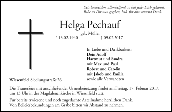 Traueranzeige von Helga Pechauf von Neue Presse Coburg