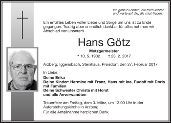 Traueranzeige von Hans Götz von Frankenpost