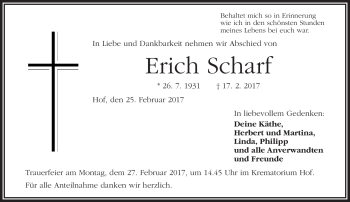 Traueranzeige von Erich Scharf von Frankenpost