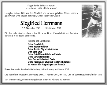 Traueranzeige von Siegfried Herrmann von Südthüringer Presse