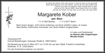 Traueranzeige von Margarete Kober von Frankenpost