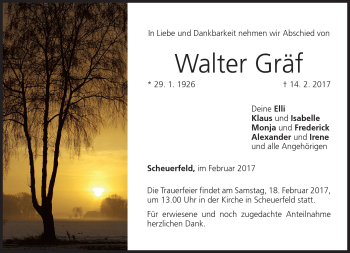 Traueranzeige von Walter Gräf von Neue Presse Coburg