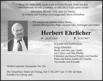 Traueranzeige von Herbert Ehrlicher von Neue Presse Coburg