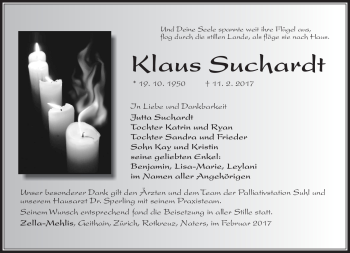 Traueranzeige von Klaus Suchardt von Südthüringer Presse