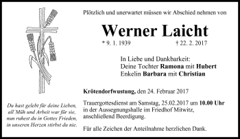 Traueranzeige von Werner Laicht von Neue Presse Coburg
