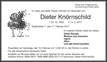 Traueranzeige von Dieter Knörnschild von Frankenpost