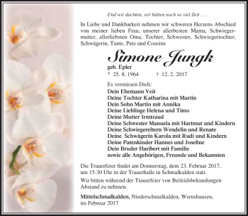 Traueranzeige von Simone Jungk von Südthüringer Presse