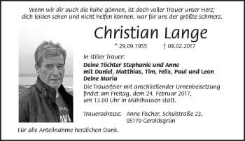 Traueranzeige von Christian Lange von Frankenpost