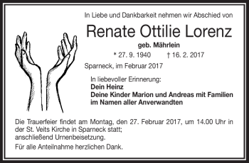 Traueranzeige von Renate Lorenz von Frankenpost