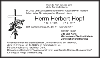 Traueranzeige von Herbert Hopf von Frankenpost
