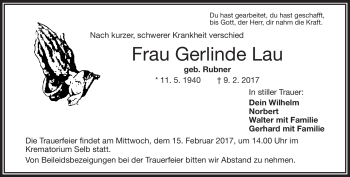 Traueranzeige von Gerlinde Lau von Frankenpost