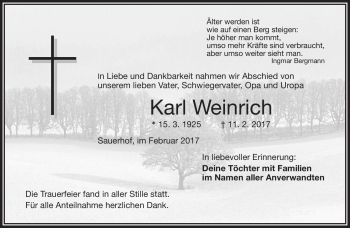 Traueranzeige von Karl Weinrich von Frankenpost