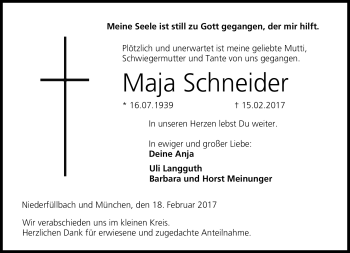 Traueranzeige von Maja Schneider von Neue Presse Coburg