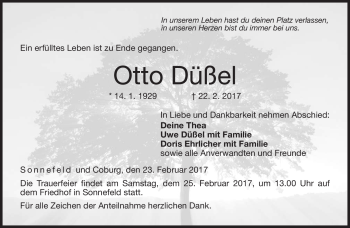 Traueranzeige von Otto Düßel von Neue Presse Coburg