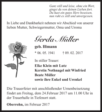 Traueranzeige von Gerda Müller von Südthüringer Presse